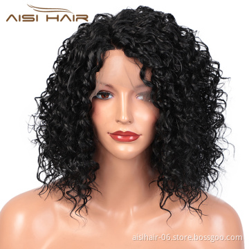 Aisi Hair New Design Short Kinky Curly Natural Black Bob Wig Afro Deep Curly Synthetic Hair Lace Frontal Wigs For Black Women